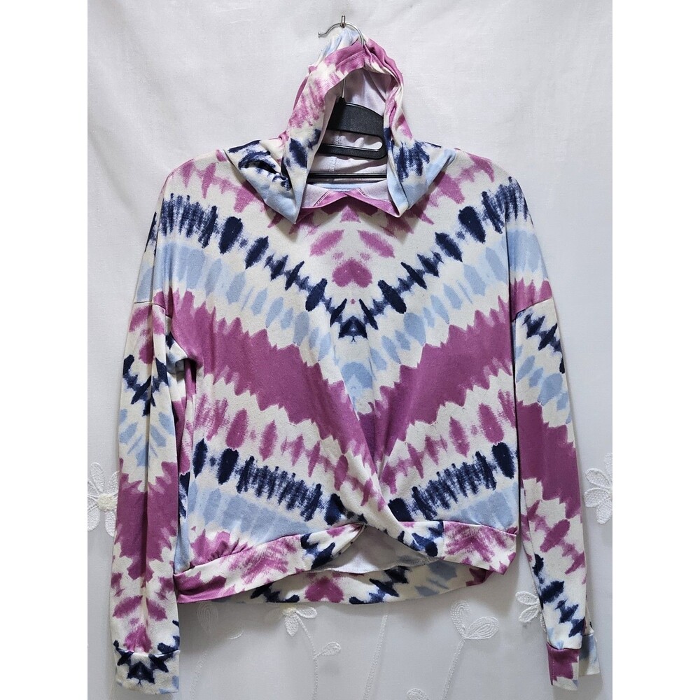 True Craft Girls Large Pink Shirt Tie-Dye Colorful Groovy Hippie Wild Hooded